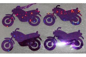 4 Bügelpailletten \"Motorräder\" holo lila